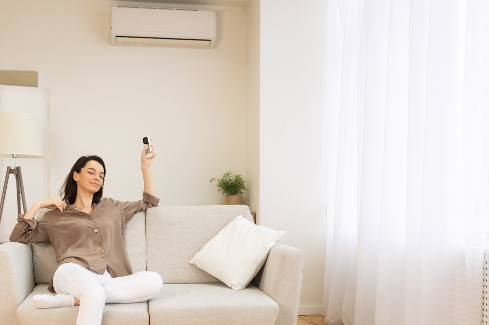 Image of woman using air conditioning within her home
